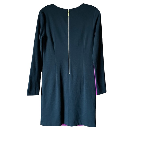 Michael Kors Long Sleeve Black and Magenta Color Block Dress Size 6 - Picture 2 of 5